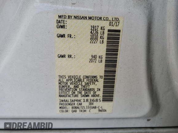 2017 Nissan Altima SL with VIN 1N4AL3AP4HC183685, listed as a Copart auction lot 50643665 with 74,049 mi miles and Salvage title. Bid and sale history available at DreamBid. Image 14.