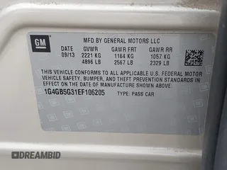 2014 Buick LaCrosse Leather with VIN 1G4GB5G31EF106205, listed as a IAAI auction lot 41569989 with 118,968 mi miles and . Bid and sale history available at DreamBid. Image 9.