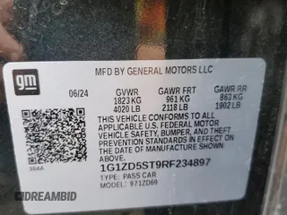 2024 Chevrolet Malibu LT with VIN 1G1ZD5ST9RF234897, listed as a Copart auction lot 55106895 with 29,268 mi miles and Clean Title. Bid and sale history available at DreamBid. Image 12.