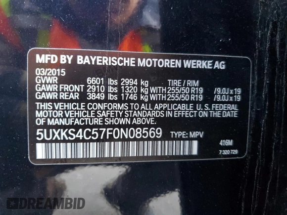 2015 BMW X5 xDrive35d with VIN 5UXKS4C57F0N08569, listed as a Copart auction lot 84960164 with 120,265 mi miles and Salvage Title. Bid and sale history available at carsss.com. Image 13.