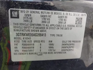 2010 GMC Sierra 1500 SLT with VIN 3GTRKWE39AG288413, listed as a IAAI auction lot 42778293 with 284,463 mi miles and . Bid and sale history available at DreamBid. Image 9.