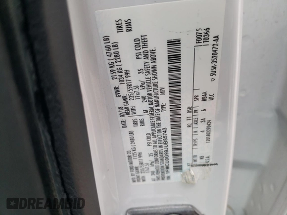 2018 Ford Escape SE with VIN 1FMCU0G99JUB85743, listed as a Copart auction lot 44199235 with 105,025 mi miles and Salvage Title. Bid and sale history available at carsss.com. Image 13.