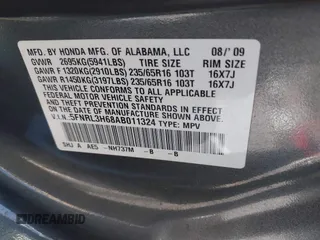 2010 Honda Odyssey EX-L with VIN 5FNRL3H68AB011324, listed as a IAAI auction lot 42113668 with 142,988 mi miles and . Bid and sale history available at DreamBid. Image 9.