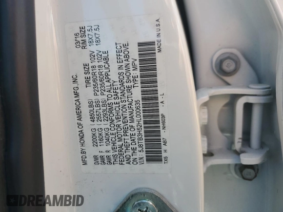 2017 Acura RDX w/Technology Pkg with VIN 5J8TB3H52HL000635, listed as a Copart auction lot 49536545 with 57,383 mi miles and Salvage Title. Bid and sale history available at carsss.com. Image 15.