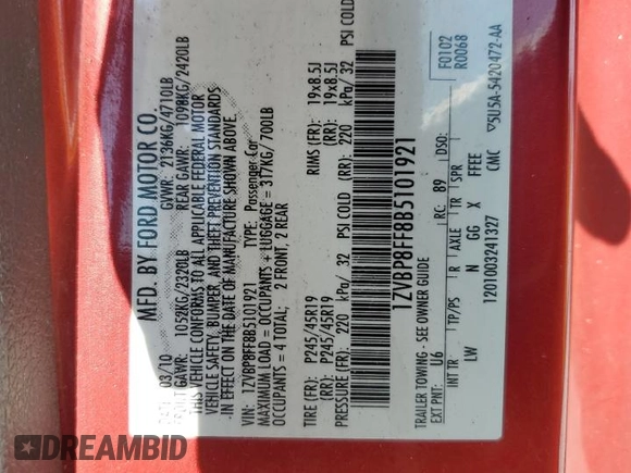 2011 Ford Mustang GT with VIN 1ZVBP8FF8B5101921, listed as a Copart auction lot 73778134 with 180,817 mi miles and Salvage Title. Bid and sale history available at DreamBid. Image 15.