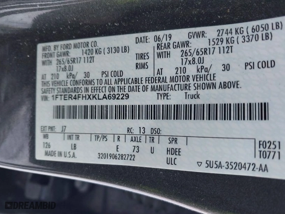 2019 Ford Ranger XL with VIN 1FTER4FHXKLA69229, listed as a IAAI auction lot 41590361 with 41,036 mi miles. Bid and sale history available at carsss.com. Image 9.