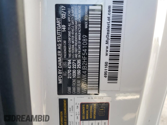 2017 Mercedes-Benz C 300 with VIN WDDWK4JB2HF541089, listed as a Copart auction lot 77261584 with 84,436 mi miles and Salvage Title. Bid and sale history available at DreamBid. Image 14.