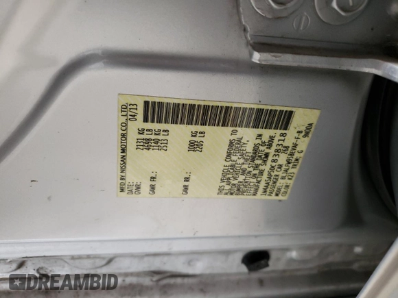 2013 Nissan Maxima SV с VIN 1N4AA5AP5DC838318, выставлен на аукционе Copart как лот 49943905 с пробегом Не указан миль и Списание • Salvage title. История ставок и продаж доступна на DreamBid. Изображение 13.
