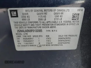 2015 Chevrolet Equinox LS with VIN 2GNALAEK8F6132085, listed as a IAAI auction lot 41918037 with 208,408 mi miles. Bid and sale history available at carsss.com. Image 9.