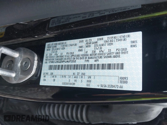 2023 Ford Escape Active с VIN 1FMCU9GZ9PUA07232, выставлен на аукционе IAAI как лот 42739552 с пробегом 40 937 миль миль и . История ставок и продаж доступна на DreamBid. Изображение 9.