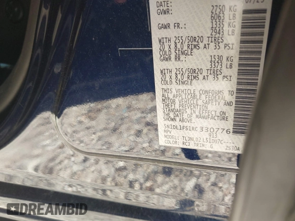 2024 Infiniti QX60 Luxe with VIN 5N1DL1FS1RC330776, listed as a IAAI auction lot 41637724 with Not provided miles and . Bid and sale history available at DreamBid. Image 9.