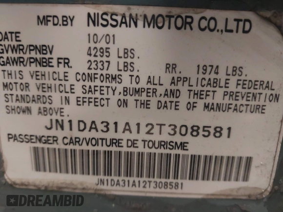 2002 Nissan Maxima GLE z VIN JN1DA31A12T308581, wystawiony jako IAAI lot #41742949 z przebiegiem 116 892 mil mil oraz . Historia ofert i sprzedaży dostępna na DreamBid. Obrazek 9.