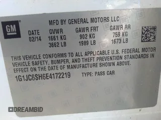 2014 Chevrolet Sonic LT with VIN 1G1JC6SH6E4172219, listed as a IAAI auction lot 41771776 with 71,054 mi miles. Bid and sale history available at carsss.com. Image 9.