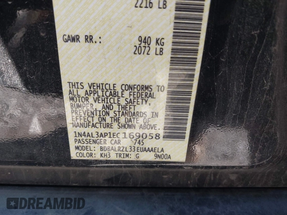 2014 Nissan Altima 2.5 S with VIN 1N4AL3AP1EC169058, listed as a IAAI auction lot 41439979 with 123,252 mi miles. Bid and sale history available at carsss.com. Image 9.