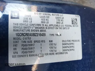 2011 Chevrolet Silverado 1500 LS with VIN 1GCRCREAXBZ216439, listed as a IAAI auction lot 41820025 with 131,119 mi miles and . Bid and sale history available at DreamBid. Image 9.