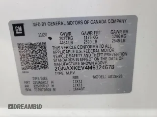 2021 Chevrolet Equinox LT with VIN 2GNAXKEV4M6124678, listed as a Copart auction lot 51013095 with 83,008 mi miles and Non Repairable. Bid and sale history available at carsss.com. Image 13.
