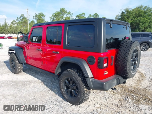 2020 Jeep Wrangler Unlimited Willys z VIN 1C4HJXDM1LW290451, wystawiony jako IAAI lot #42586990 z przebiegiem 64 163 mil mil oraz . Historia ofert i sprzedaży dostępna na DreamBid. Obrazek 3.
