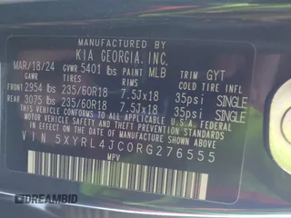 2024 Kia Sorento S z VIN 5XYRL4JC0RG276555, wystawiony jako IAAI lot #41417131 z przebiegiem 7 149 mil mil oraz . Historia ofert i sprzedaży dostępna na DreamBid. Obrazek 9.
