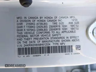 2021 Honda CR-V EX-L with VIN 2HKRW2H8XMH612534, listed as a IAAI auction lot 41770020 with 63,382 mi miles and . Bid and sale history available at carsss.com. Image 9.