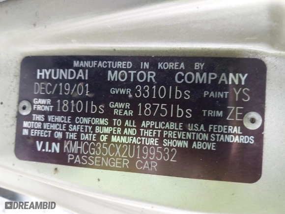 2002 Hyundai Accent GL with VIN KMHCG35CX2U199532, listed as a IAAI auction lot 41839270 with 200,232 mi miles. Bid and sale history available at carsss.com. Image 9.