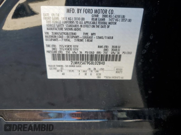 2016 Lincoln MKT EcoBoost z VIN 2LMHJ5AT9GBL02840, wystawiony jako Copart lot #47504655 z przebiegiem 67 245 mil mil oraz Szkody całkowita. Historia ofert i sprzedaży dostępna na DreamBid. Obrazek 15.