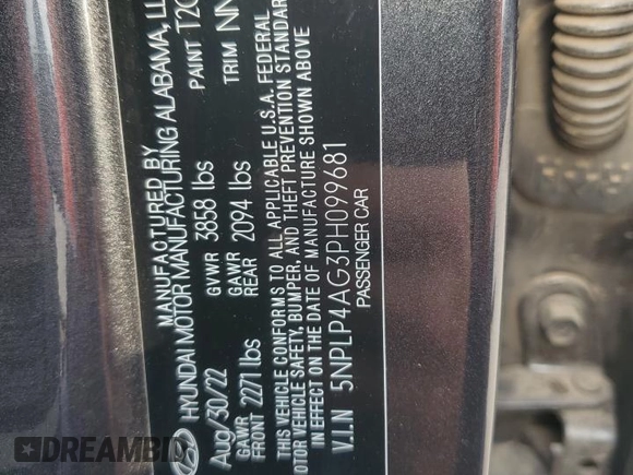 2023 Hyundai Elantra Limited z VIN 5NPLP4AG3PH099681, wystawiony jako Copart lot #54840125 z przebiegiem 44 360 mil mil oraz Szkoda całkowita • Salvage title. Historia ofert i sprzedaży dostępna na DreamBid. Obrazek 12.