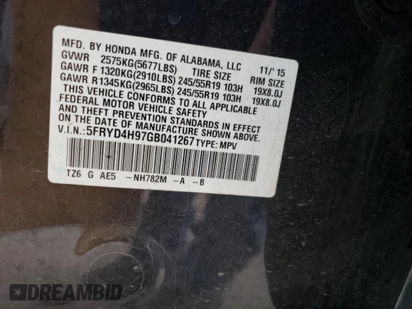 2016 Acura MDX w/Advance with VIN 5FRYD4H97GB041267, listed as a Copart auction lot 48499345 with 74,992 mi miles and Salvage Title. Bid and sale history available at carsss.com. Image 12.