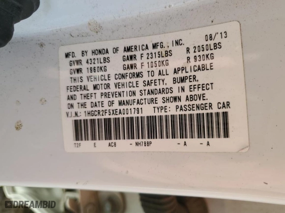 2014 Honda Accord Sedan Sport with VIN 1HGCR2F5XEA001791, listed as a Copart auction lot 44621965 with NaN miles and Salvage Title. Bid and sale history available at carsss.com. Image 12.