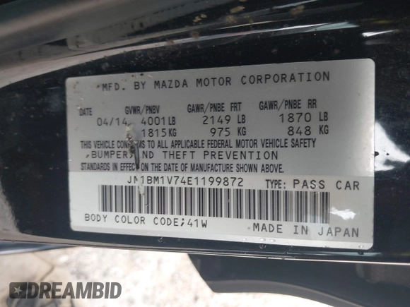 2014 Mazda 3 i Touring with VIN JM1BM1V74E1199872, listed as a IAAI auction lot 42196358 with 171,746 mi miles and . Bid and sale history available at DreamBid. Image 9.