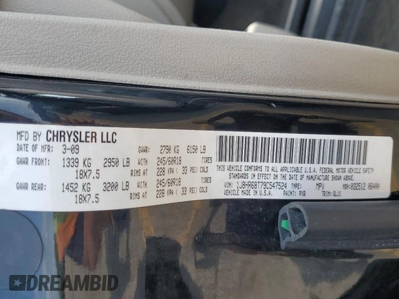 2009 Jeep Grand Cherokee with VIN 1J8HR68T79C547524, listed as a Copart auction lot 60173025 with 193,010 mi miles and Clean title. Bid and sale history available at DreamBid. Image 13.