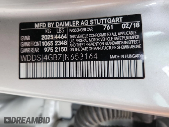 2018 Mercedes-Benz CLA 250 with VIN WDDSJ4GB7JN653164, listed as a Copart auction lot 58487175 with 60,922 mi miles and Salvage title. Bid and sale history available at DreamBid. Image 12.