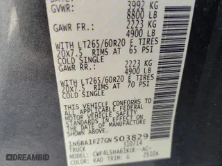 2016 Nissan Titan XD Platinum Reserve with VIN 1N6BA1F27GN503829, listed as a Copart auction lot 65203924 with 0 mi miles and Salvage Title. Bid and sale history available at carsss.com. Image 13.