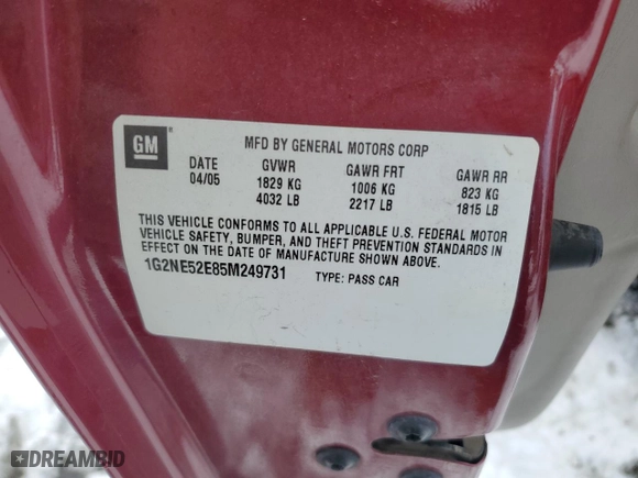 2005 Pontiac Grand Am SE with VIN 1G2NE52E85M249731, listed as a Copart auction lot 46475405 with 129,545 mi miles and Salvage Title. Bid and sale history available at carsss.com. Image 14.