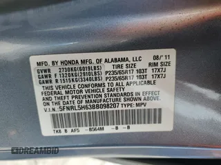 2011 Honda Odyssey EX-L with VIN 5FNRL5H63BB098207, listed as a Copart auction lot 55245875 with 127,197 mi miles and Salvage Title. Bid and sale history available at DreamBid. Image 15.