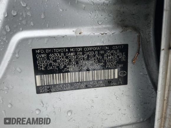 2017 Lexus IS 350 with VIN JTHBE1D25H5029955, listed as a Copart auction lot 44959695 with Not Provided miles and Clean Title. Bid and sale history available at DreamBid. Image 12.