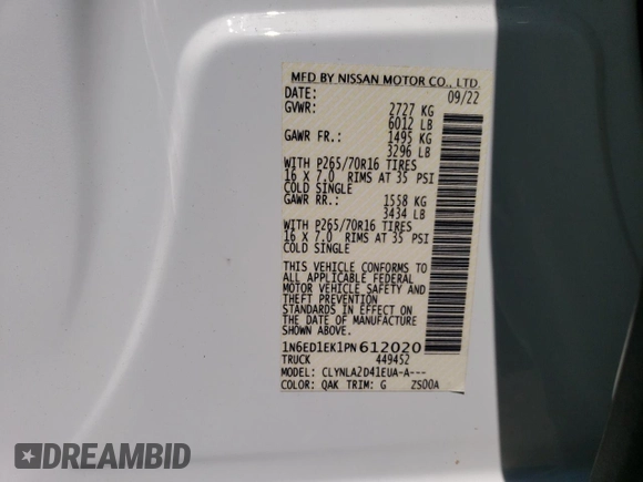 2023 Nissan Frontier Pro-4X z VIN 1N6ED1EK1PN612020, wystawiony jako Copart lot #57577785 z przebiegiem 30 497 mil mil oraz Szkoda całkowita • Salvage title. Historia ofert i sprzedaży dostępna na DreamBid. Obrazek 12.