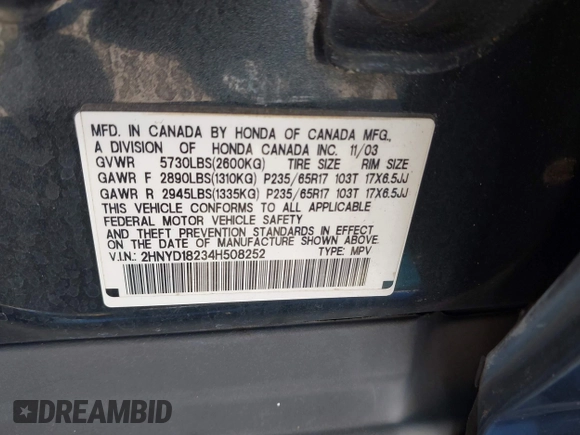 2004 Acura MDX with VIN 2HNYD18234H508252, listed as a IAAI auction lot 41792452 with 336,087 mi miles. Bid and sale history available at carsss.com. Image 9.