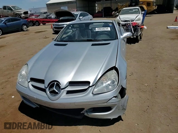 2007 Mercedes-Benz SLK-Class 3.5L with VIN WDBWK56F47F145383, listed as a Copart auction lot 59658234 with 106,491 mi miles and Salvage Title. Bid and sale history available at carsss.com. Image 10.