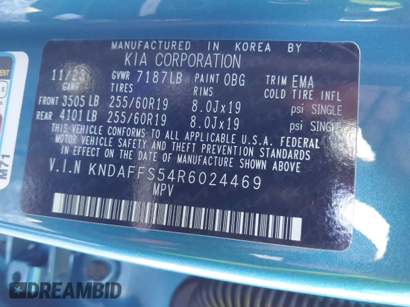 2024 Kia EV9 Wind z VIN KNDAFFS54R6024469, wystawiony jako IAAI lot #41674715 z przebiegiem 19 387 mil mil oraz . Historia ofert i sprzedaży dostępna na DreamBid. Obrazek 9.