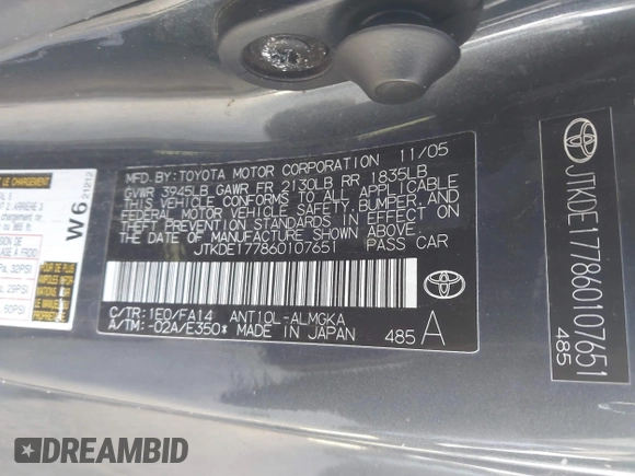 2006 Scion tC with VIN JTKDE177860107651, listed as a IAAI auction lot 41753758 with 212,401 mi miles. Bid and sale history available at carsss.com. Image 9.