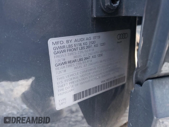 2019 Audi Q3 with VIN WA1BEDF33K1085331, listed as a Copart auction lot 64170625 with 70,209 mi miles and Salvage title. Bid and sale history available at DreamBid. Image 13.