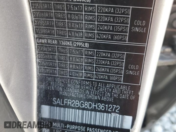 2013 Land Rover LR2 с VIN SALFR2BG8DH361272, выставлен на аукционе Copart как лот 63570445 с пробегом 121 560 миль миль и Списание • Salvage title. История ставок и продаж доступна на DreamBid. Изображение 13.