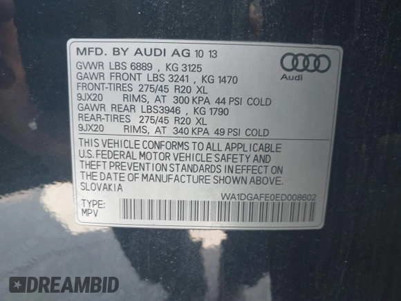 2014 Audi Q7 S line Prestige с VIN WA1DGAFE0ED008602, выставлен на аукционе IAAI как лот 42743844 с пробегом 226 961 миль миль и . История ставок и продаж доступна на DreamBid. Изображение 9.
