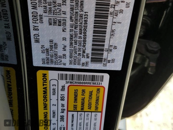 2024 Ford Bronco Sport Big Bend z VIN 3FMCR9B69RRE98331, wystawiony jako Copart lot #52256295 z przebiegiem 7 436 mil mil oraz Szkoda całkowita • Salvage title. Historia ofert i sprzedaży dostępna na DreamBid. Obrazek 12.