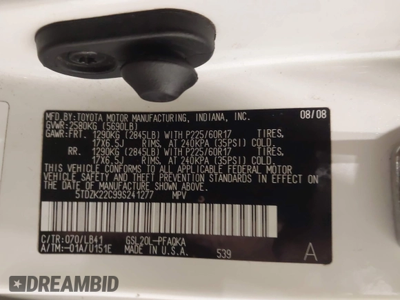 2009 Toyota Sienna XLE с VIN 5TDZK22C99S241277, выставлен на аукционе IAAI как лот 42300156 с пробегом 175 408 миль миль и . История ставок и продаж доступна на DreamBid. Изображение 9.