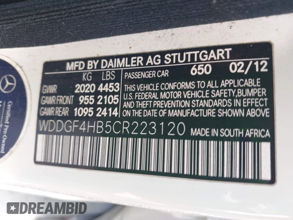 2012 Mercedes-Benz C-Class C 250 Sport with VIN WDDGF4HB5CR223120, listed as a IAAI auction lot 42119994 with 158,098 mi miles. Bid and sale history available at carsss.com. Image 9.