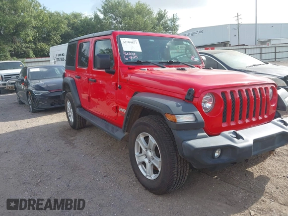 2018 Jeep Wrangler Unlimited Sport z VIN 1C4HJXDG9JW227864, wystawiony jako IAAI lot #42504877 z przebiegiem 53 378 mil mil oraz . Historia ofert i sprzedaży dostępna na DreamBid. Obrazek 1.