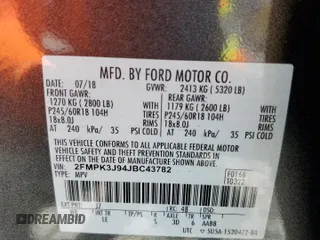 2018 Ford Edge SEL with VIN 2FMPK3J94JBC43782, listed as a Copart auction lot 53503255 with 89,384 mi miles and Salvage Title. Bid and sale history available at carsss.com. Image 14.