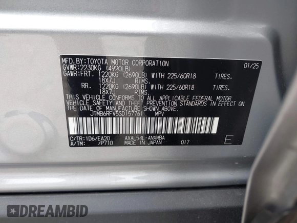 2025 Toyota RAV4 Hybrid XLE Premium z VIN JTMB6RFV5SD157761, wystawiony jako IAAI lot #42261188 z przebiegiem 3 586 mil mil oraz . Historia ofert i sprzedaży dostępna na DreamBid. Obrazek 9.