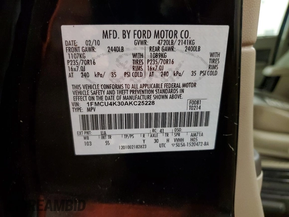 2010 Ford Escape Hybrid with VIN 1FMCU4K30AKC25228, listed as a Copart auction lot 60322835 with 207,629 mi miles and Salvage title. Bid and sale history available at DreamBid. Image 12.